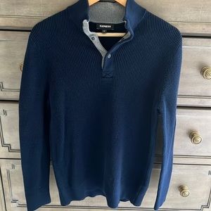 Express mens sweater.  Navy blue with 3/4 snap. Size M